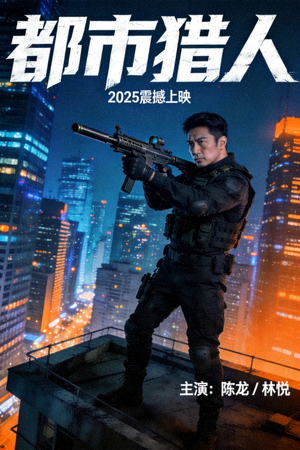 动作电影《都市猎人》海报，主角持枪在城市楼顶