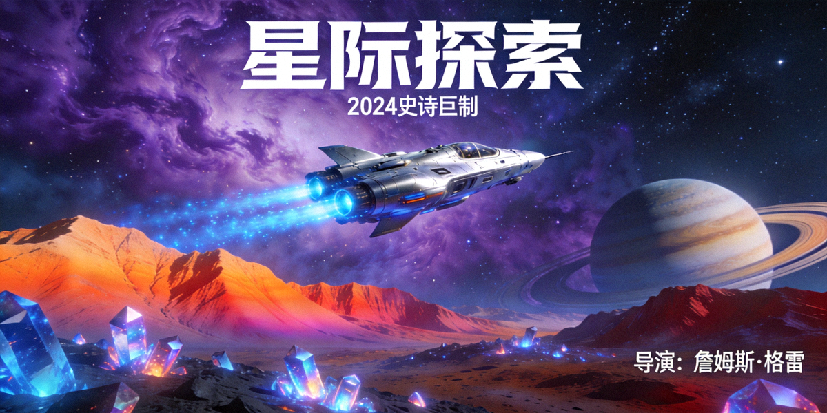 科幻大片《星际探索》高清海报，展现宇宙飞船与外星景观